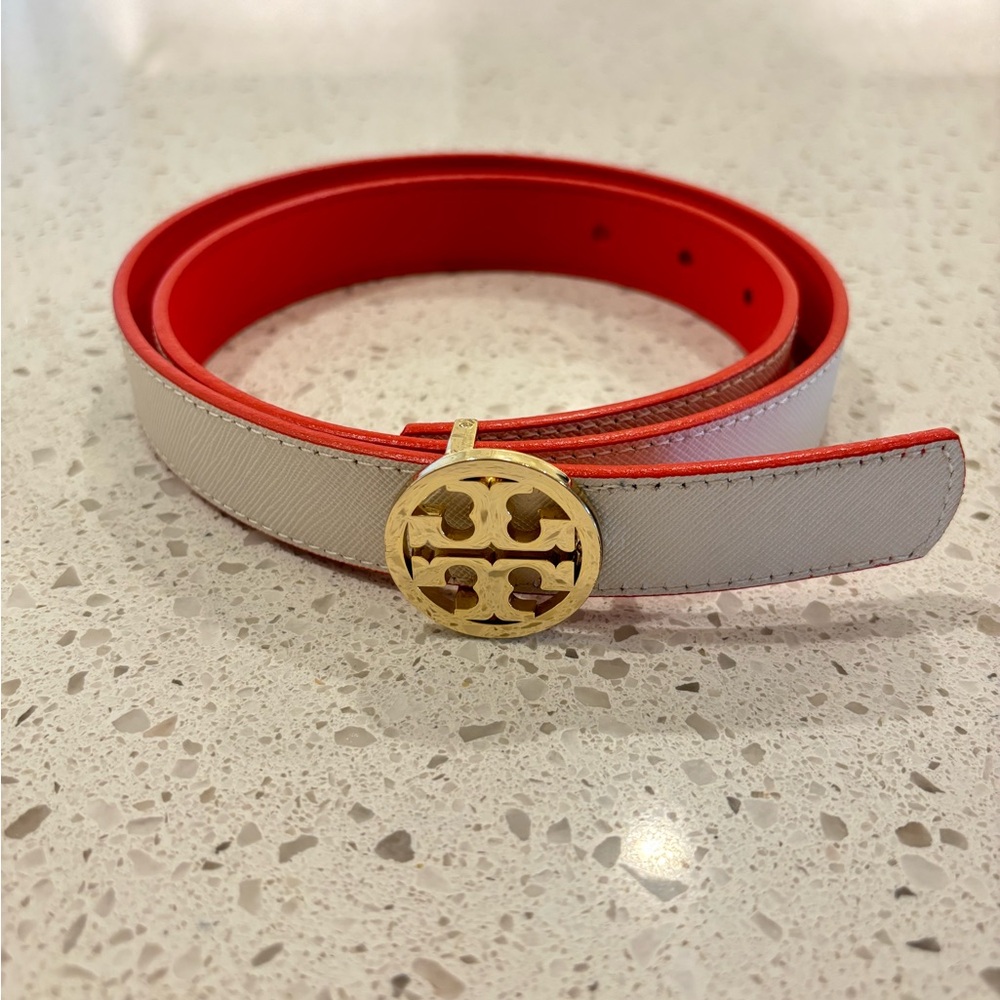 Tory Burch XXS Belt White and Red with gold
